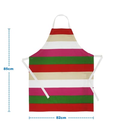 AIRWILL Cotton Striped Design Red,Pink,Green Color Apron (Pack of 1pc)