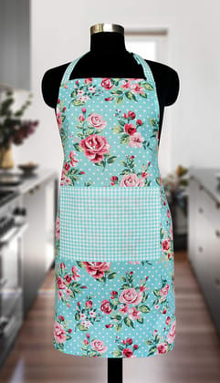 Airwill Cotton Floral Design Blue Color Apron (Pack of 1pc)