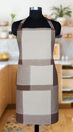 AIRWILL Cotton Checkered Design Brown Color Apron (Pack of 1pc)