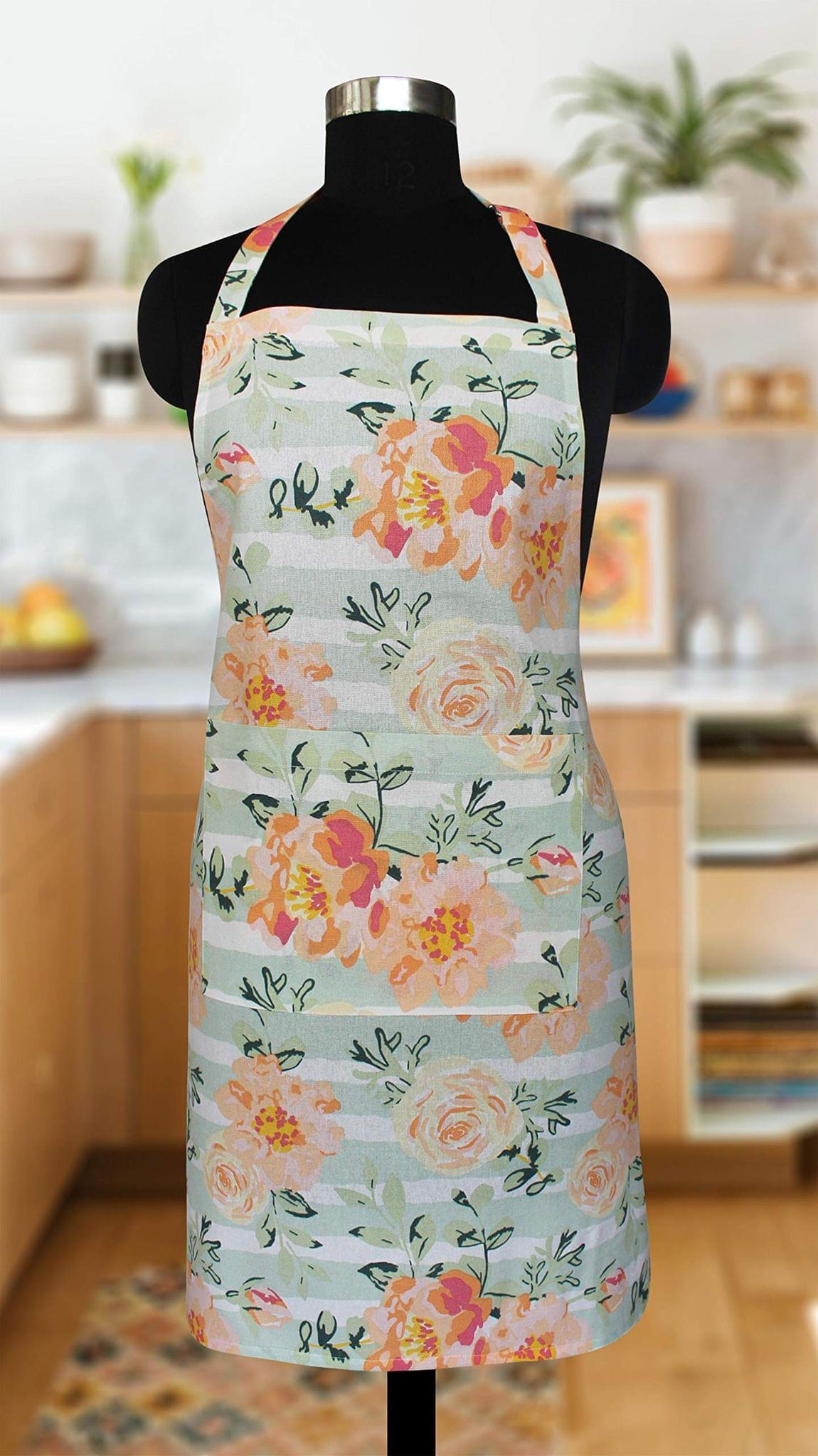 AIRWILL Cotton Floral Design Multicolor Color Apron (Pack of 1pc)