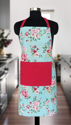 Airwill Cotton Floral Design Blue Color Apron (Pack of 1pc)