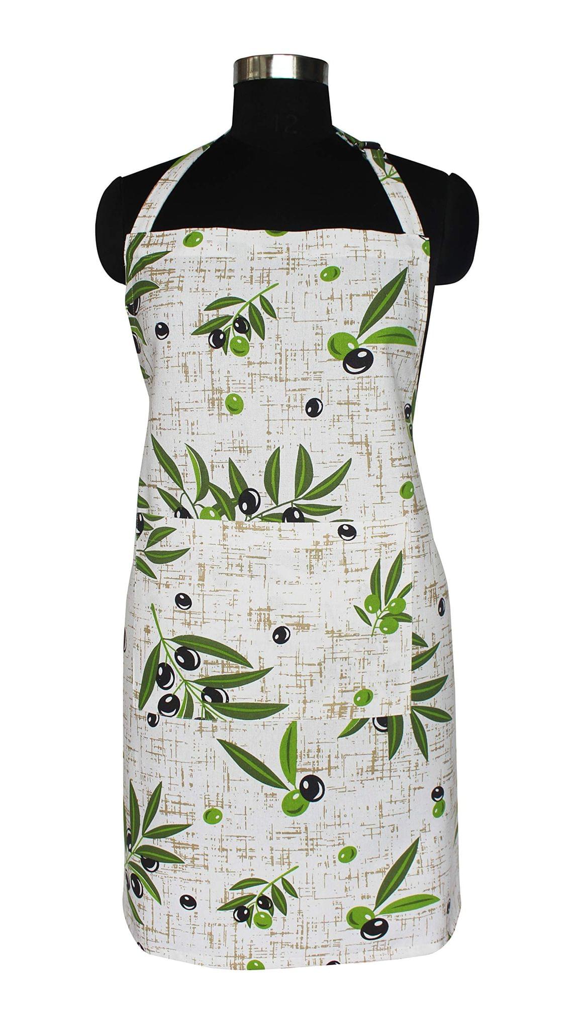 Airwill Cotton Floral Design Green Color Apron (Pack of 1pc)