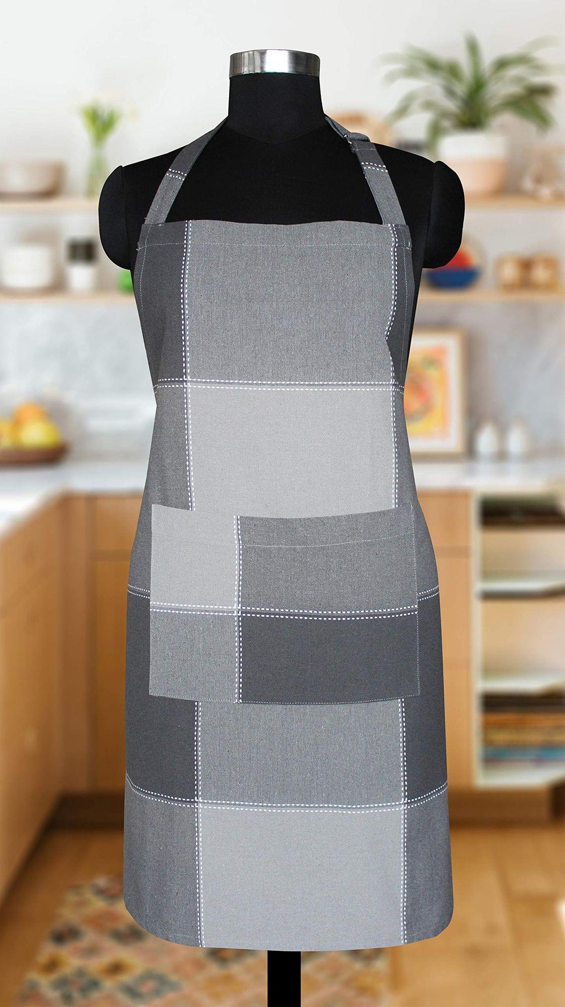 AIRWILL Cotton Checkered Design Grey Color Apron (Pack of 1pc)