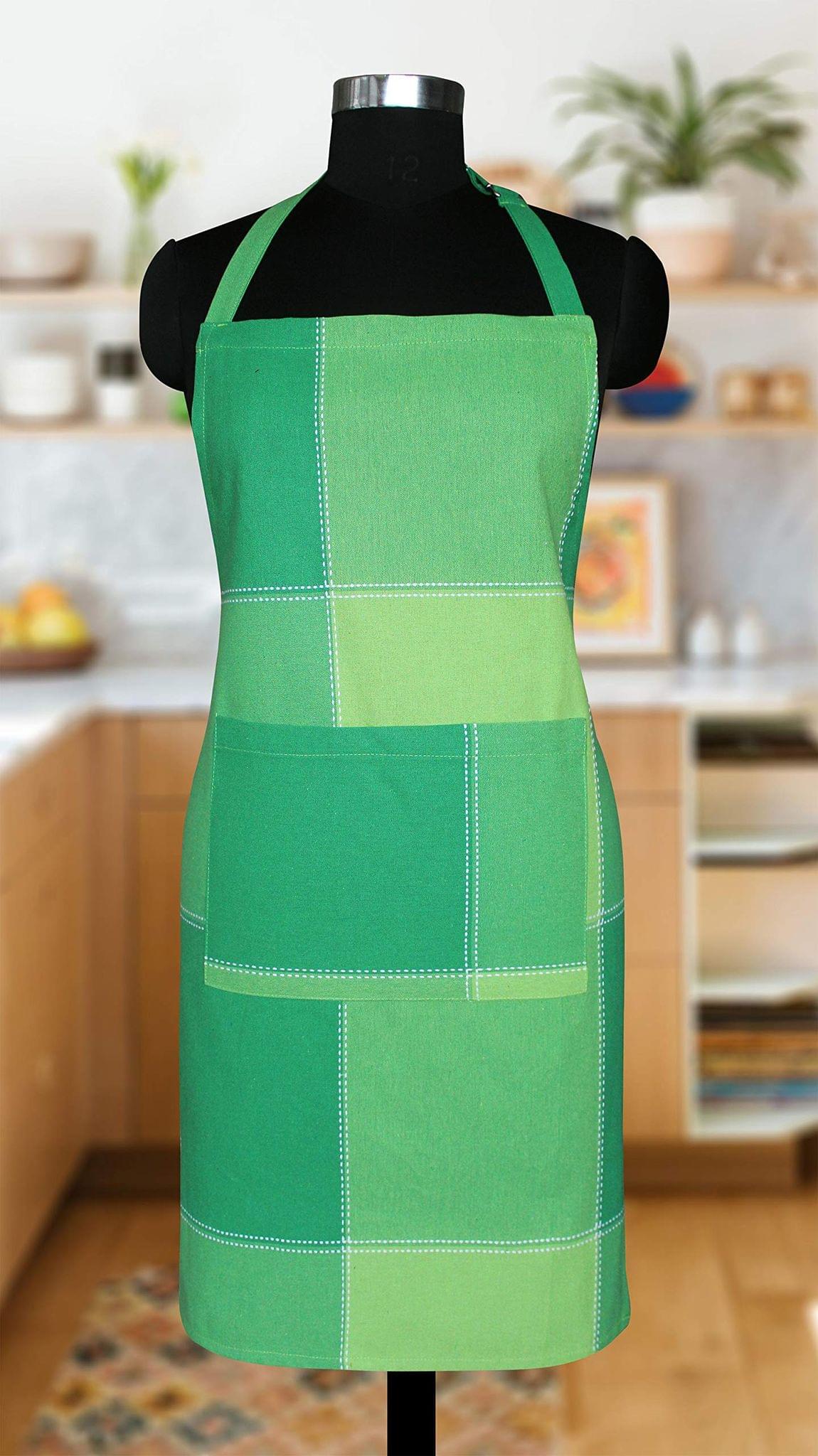 Airwill Cotton Checkered Design Green Color Apron (Pack of 1pc)