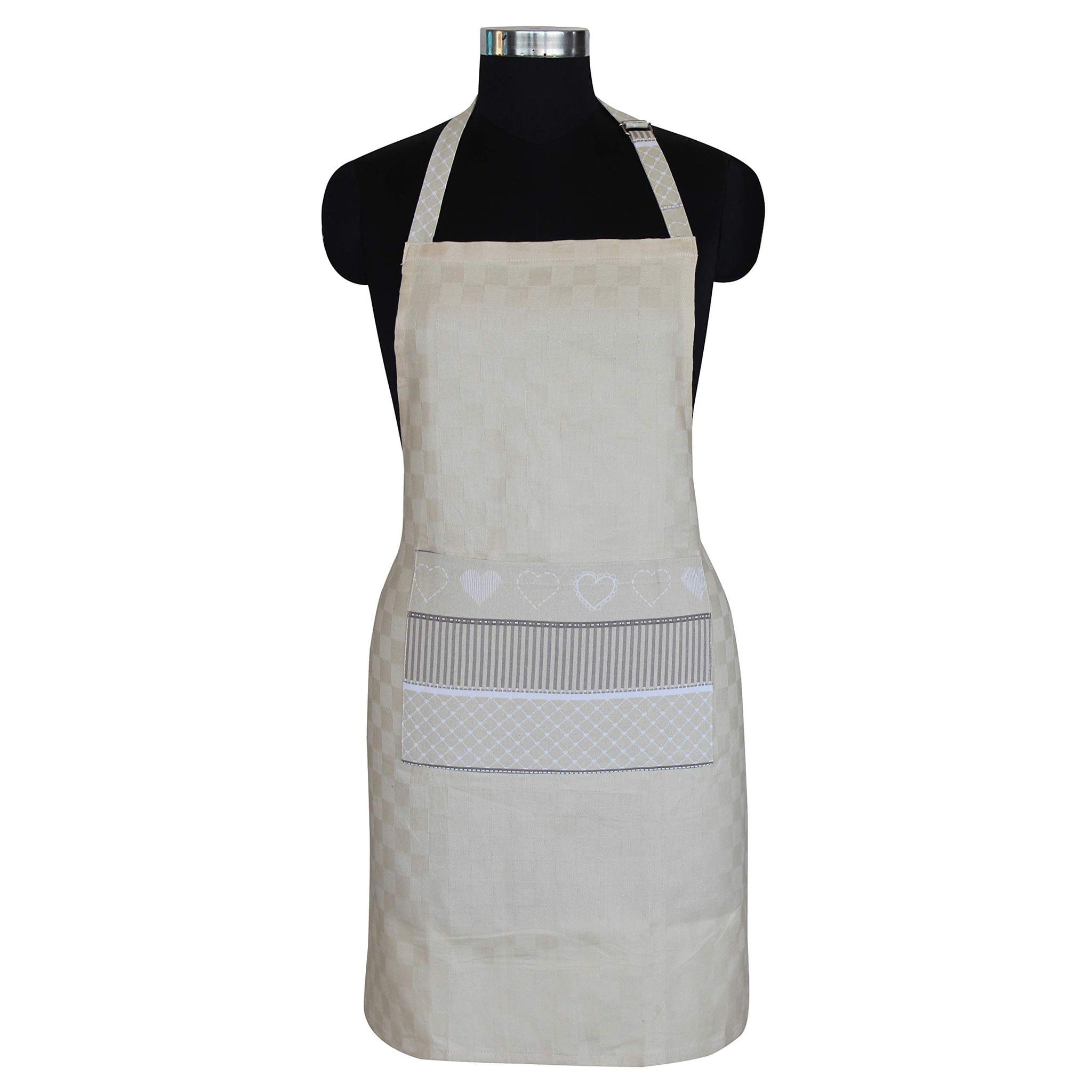 AIRWILL, 100% cotton designer aprons, sized 65cm in width and 80cm in length with 1 center pocket, adjustable buckle on top and 2 long ties on both 2 sides. Pack of 1 piece.