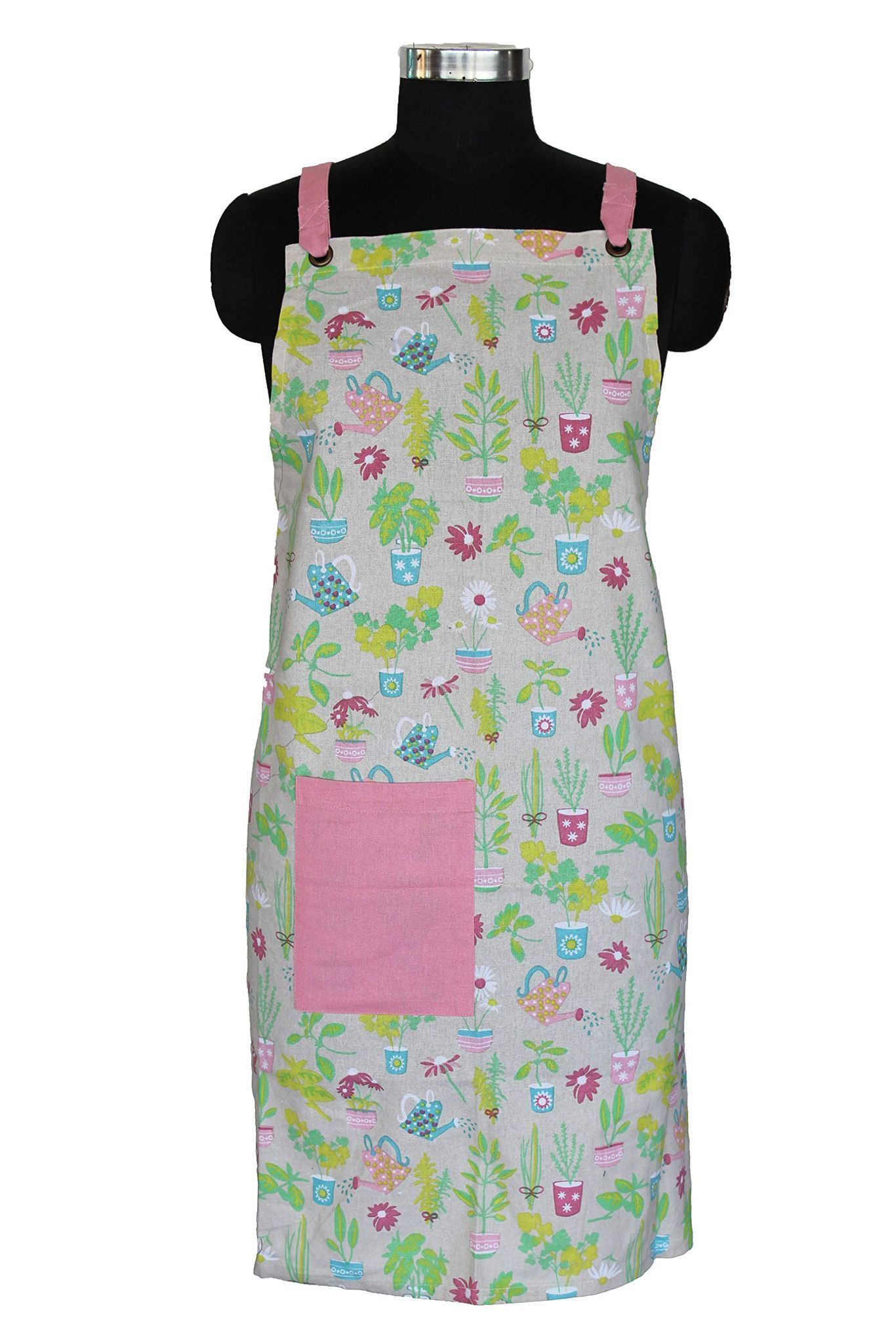 AIRWILL, 100% Cotton Designer Self Designed Bib Apron, Sized 65cm in Width and 80cm in Length with 2 Long Straps on Both Sides and Adjustable Buckle on Top. Pack of 1 pc