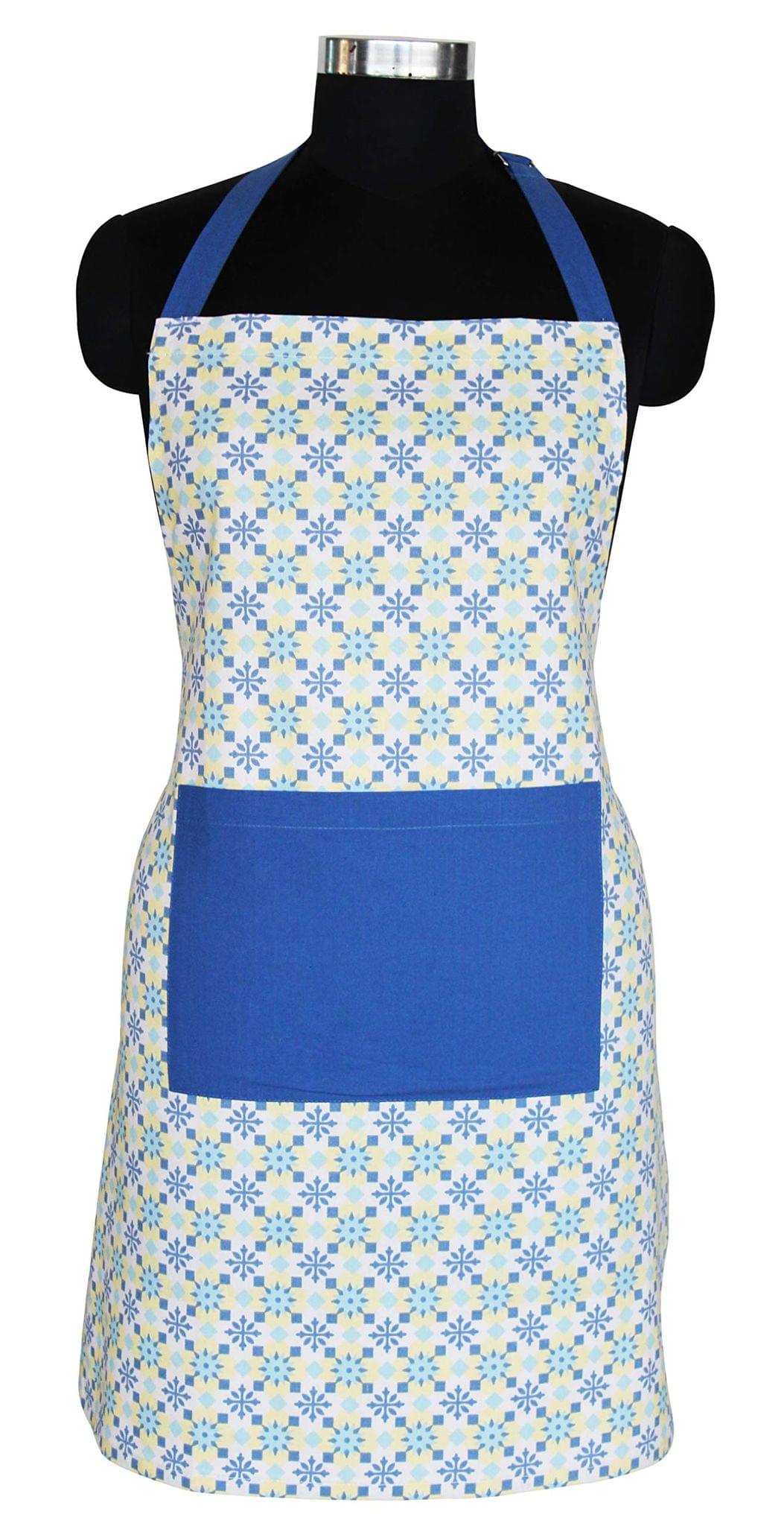 AIRWILL, 100% cotton designer aprons, sized 65cm in width and 80cm in length with 1 center pocket, adjustable buckle on top and 2 long ties on both 2 sides. Pack of 1 piece.