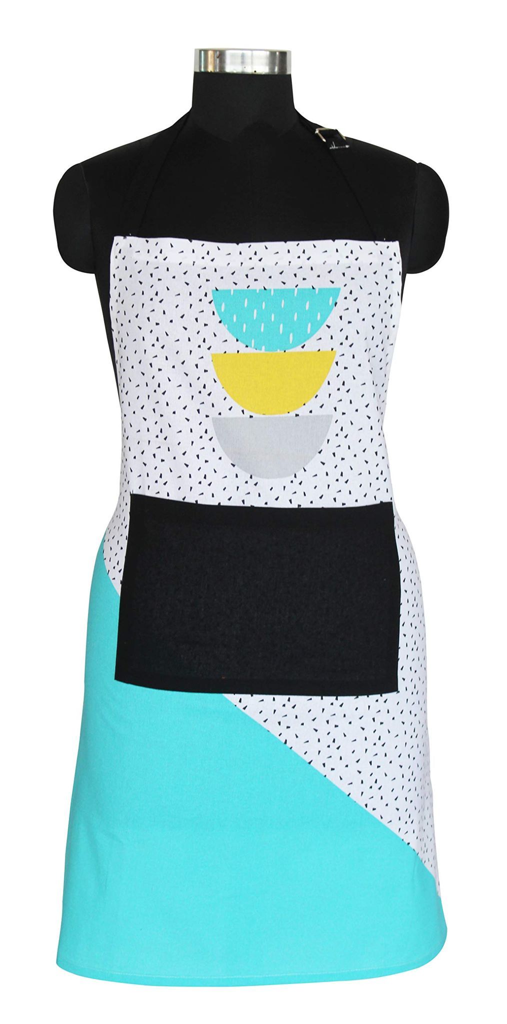 AIRWILL, 100% cotton designer aprons, sized 65cm in width and 80cm in length with 1 center pocket, adjustable buckle on top and 2 long ties on both 2 sides. Pack of 1 piece.