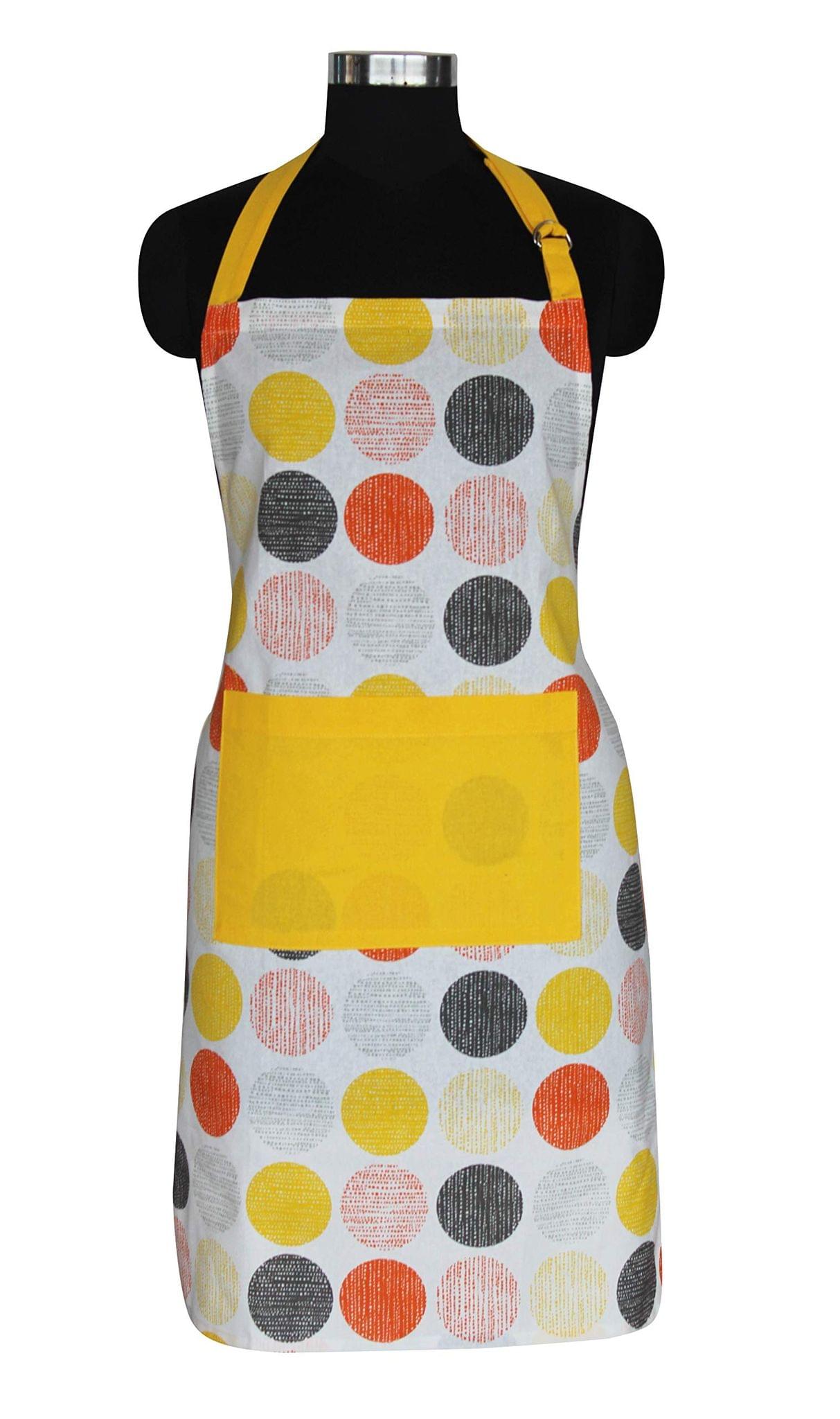 AIRWILL, 100% cotton designer aprons, sized 65cm in width and 80cm in length with 1 center pocket, adjustable buckle on top and 2 long ties on both 2 sides. Pack of 1 piece.