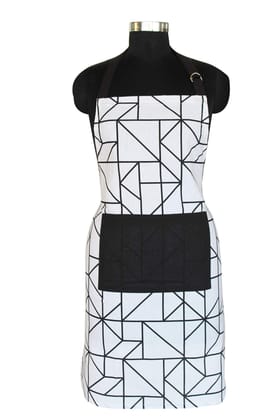 AIRWILL, 100% cotton designer aprons, sized 65cm in width and 80cm in length with 1 center pocket, adjustable buckle on top and 2 long ties on both 2 sides. Pack of 1 piece.