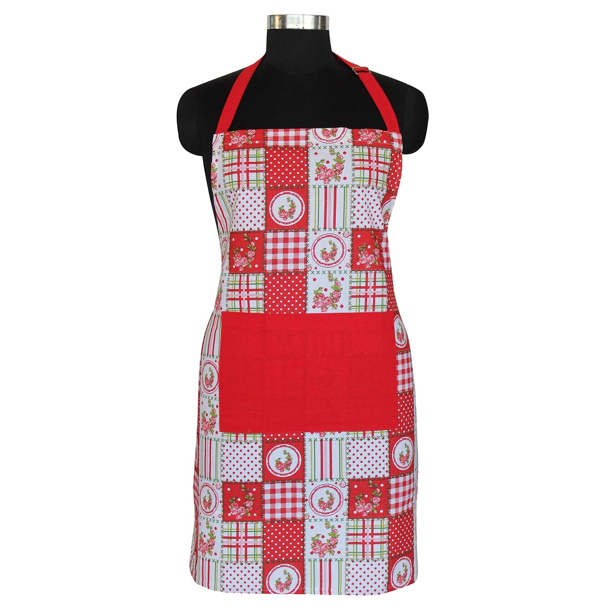 AIRWILL, 100% cotton designer aprons, sized 65cm in width and 80cm in length with 1 center pocket, adjustable buckle on top and 2 long ties on both 2 sides. Pack of 1 piece.