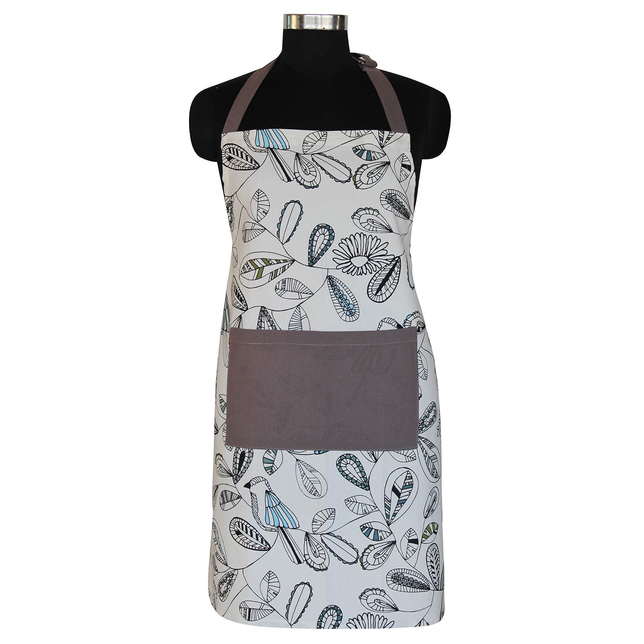 AIRWILL, 100% cotton designer aprons, sized 65cm in width and 80cm in length with 1 center pocket, adjustable buckle on top and 2 long ties on both 2 sides. Pack of 1 piece.