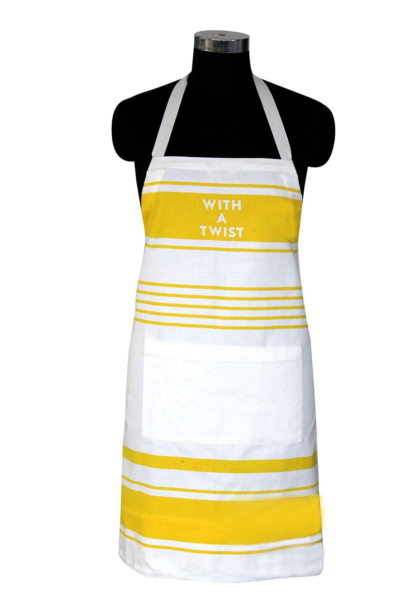 AIRWILL, 100% cotton designer aprons, sized 65cm in width and 80cm in length with 1 center pocket, adjustable buckle on top and 2 long ties on both 2 sides. Pack of 1 piece.