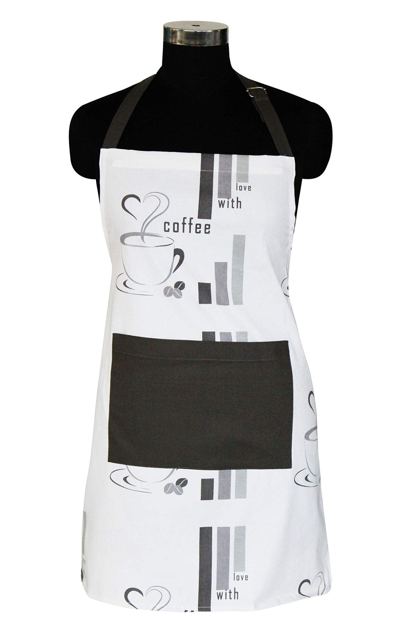 AIRWILL, 100% cotton designer aprons, sized 65cm in width and 80cm in length with 1 center pocket, adjustable buckle on top and 2 long ties on both 2 sides. Pack of 1 piece.