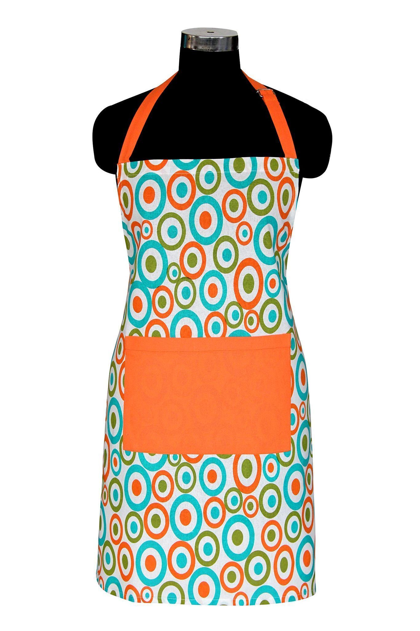 AIRWILL, 100% cotton designer aprons, sized 65cm in width and 80cm in length with 1 center pocket, adjustable buckle on top and 2 long ties on both 2 sides. Pack of 1 piece.