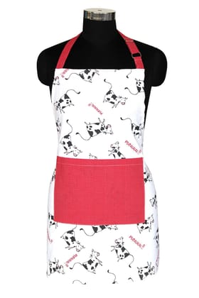 AIRWILL, 100% cotton designer aprons, sized 65cm in width and 80cm in length with 1 center pocket, adjustable buckle on top and 2 long ties on both 2 sides. Pack of 1 piece.