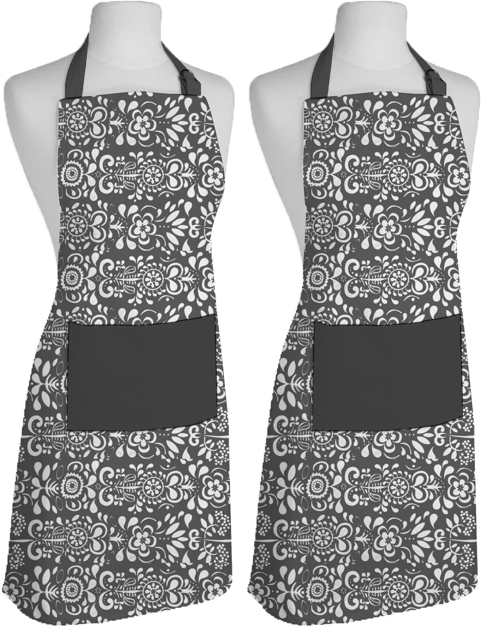 AIRWILL, 100% Cotton Designer Printed Aprons, Sized 65cm in Width & 80cm in Length with 1 Center Pocket, Adjustable Buckle on Top and 2 Long Ties on Both 2 Sides. Pack of 2 pieces