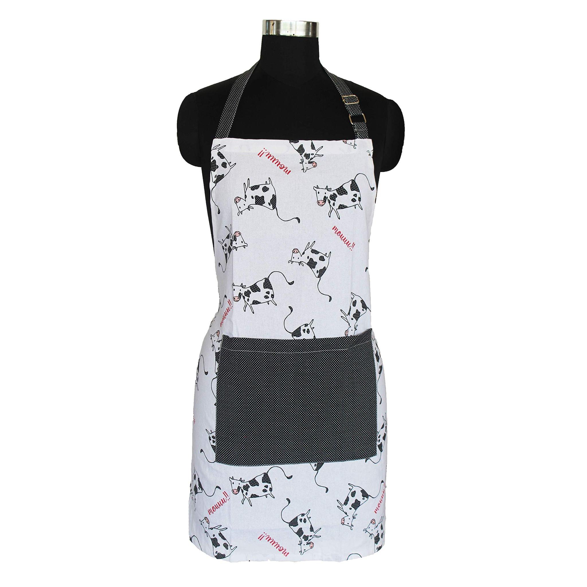 AIRWILL, 100% Cotton Designer Self Designed Bib Apron, Sized 65cm in Width and 80cm in Length with 2 Long Straps on Both Sides and Adjustable Buckle on Top. Pack of 1 pc