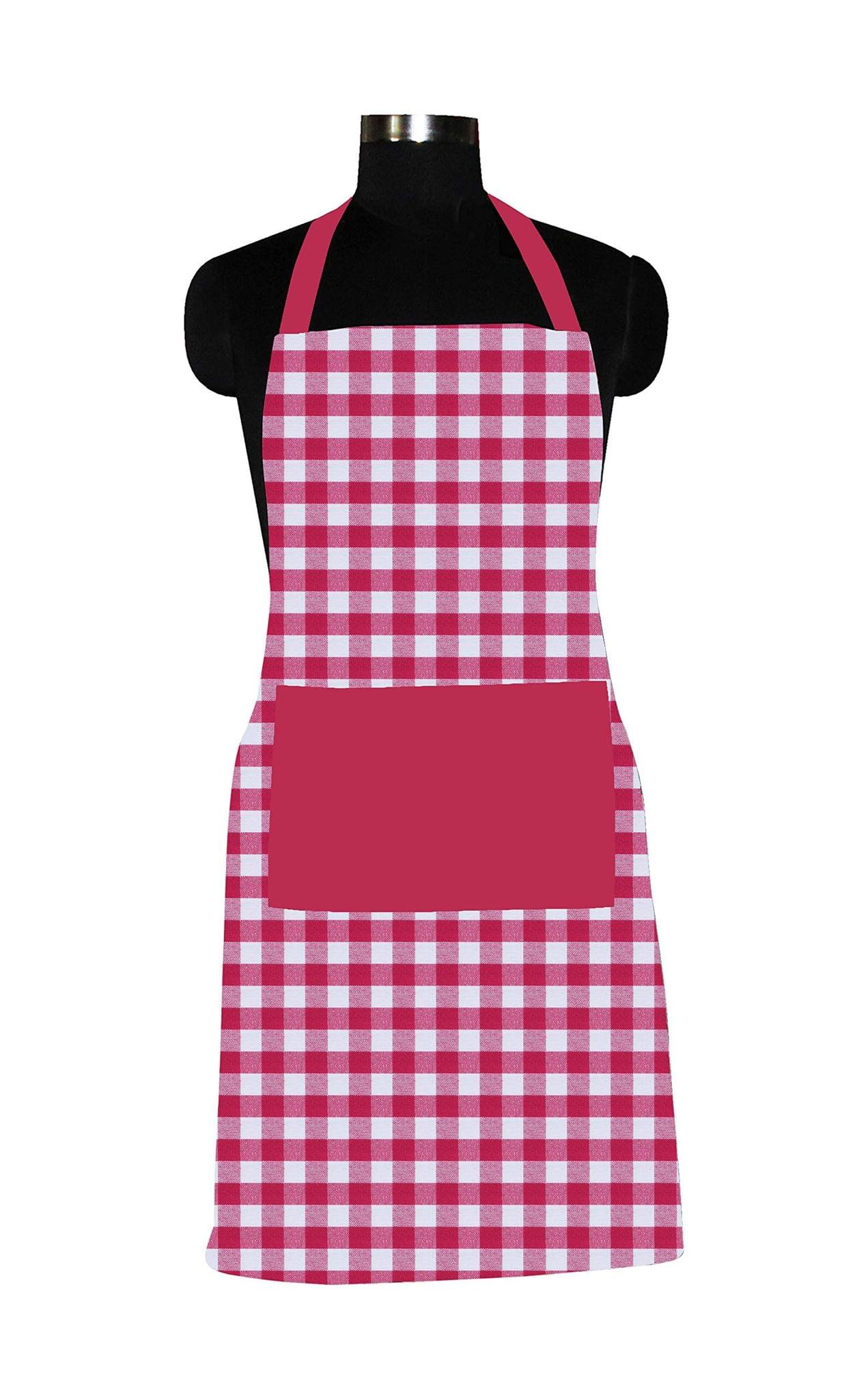 AIRWILL Cotton Chef's Free Size Checkered Pattern Apron (Pink, Pack of 1 pc)