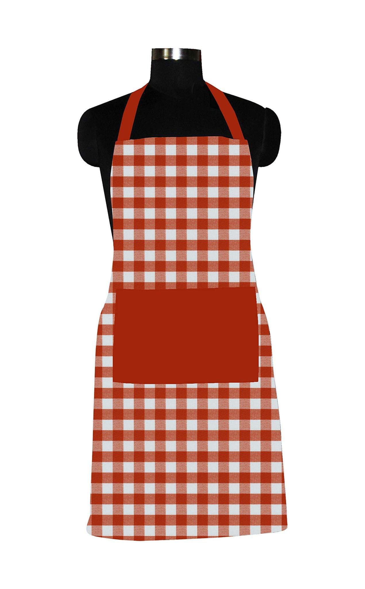 AIRWILL Premium Cotton Chef's Free Size Checkered Pattern Apron (Orange, Pack of 1 pc)