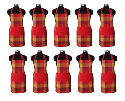 AIRWILL, 100% Cotton Yarn-dyed Designer Weaved Aprons, Sized 65cm in Width & 80cm in Length with 1 Center Pocket, Adjustable Buckle on Top and 2 Long Ties On Both 2 Sides. Pack of 10 Pieces