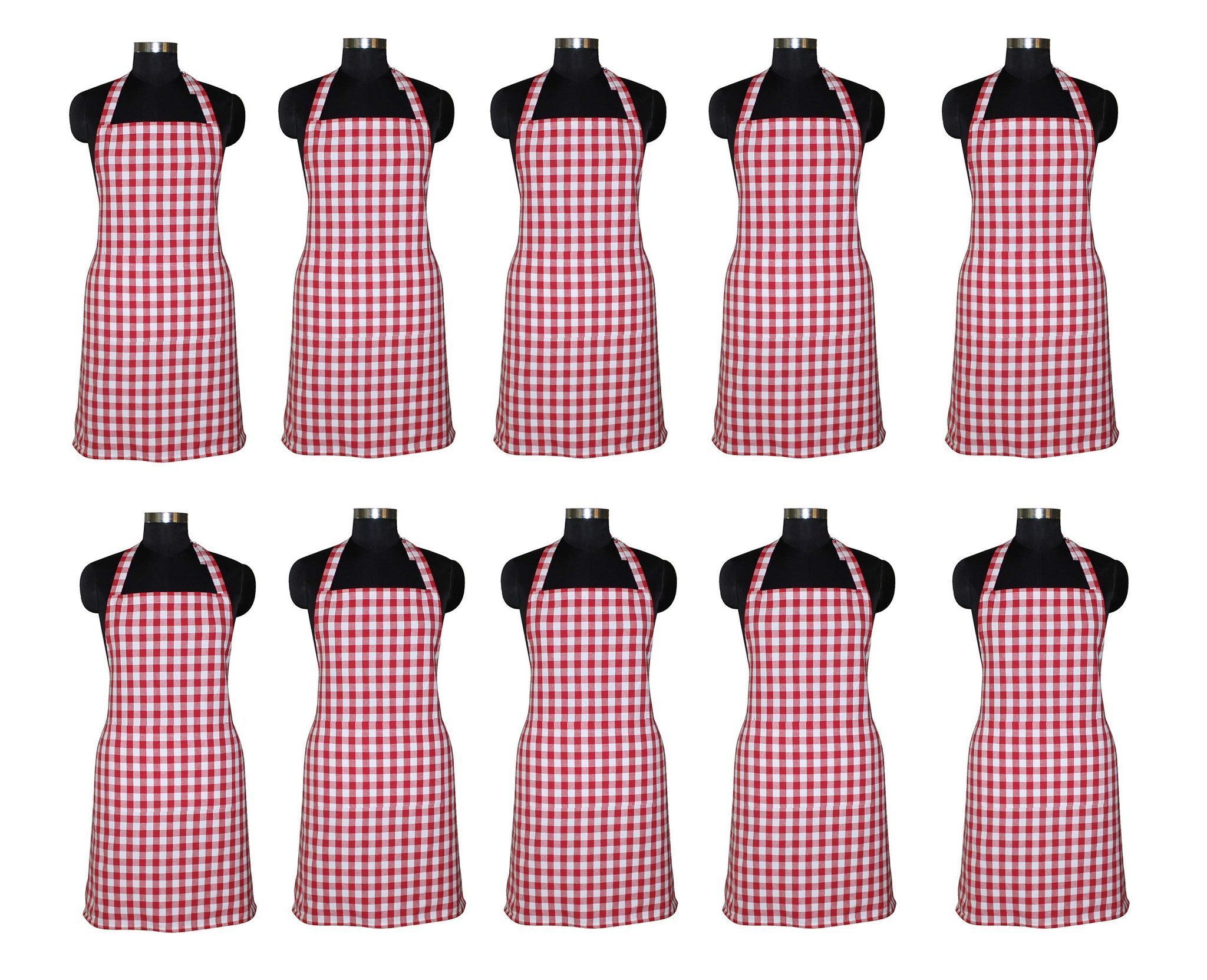 AIRWILL, 100% Cotton Yarn-dyed Designer Weaved Aprons, Sized 65cm in Width & 80cm in Length with 1 Center Pocket, Adjustable Buckle on Top and 2 Long Ties On Both 2 Sides. Pack of 10 Pieces