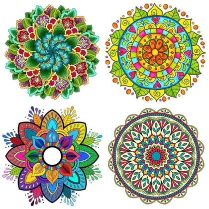 APM Rangoli Set of Four Pcs Waterproof Laminated Floor Sticker in 12X12 inches (RS02) (R04)