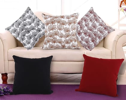 AIRWILL Cotton Decorative Cushion Pillow Covers (Floral, Pack-5, Multi)