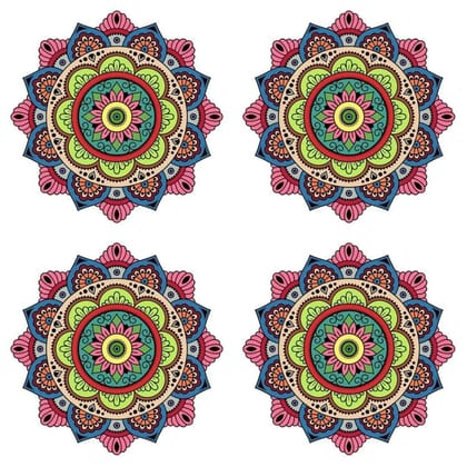 APM Rangoli Set of Four Pcs Waterproof Laminated Floor Sticker in 12X12 inches (RS02) (R01)