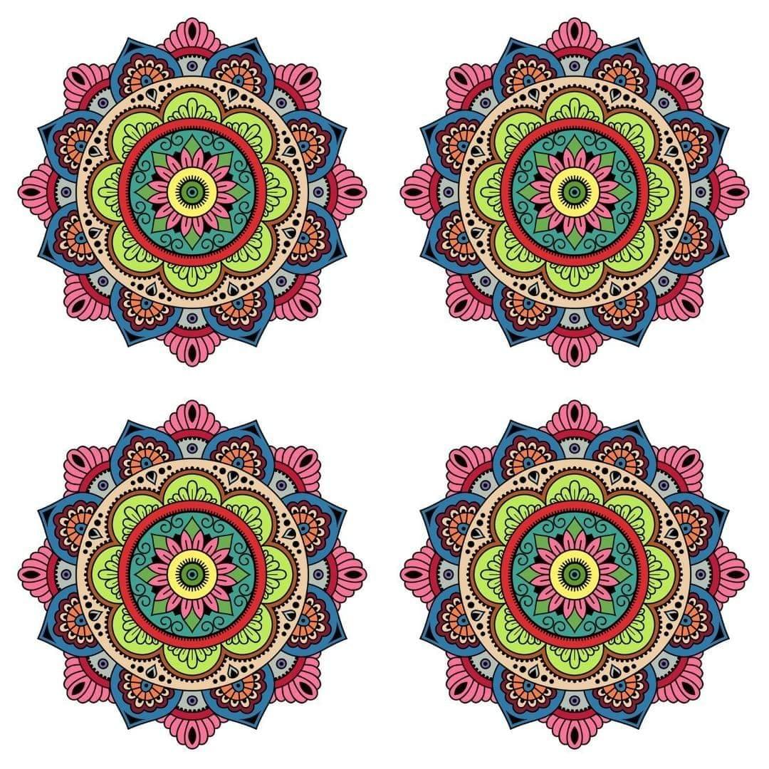 APM Rangoli Set of Four Pcs Waterproof Laminated Floor Sticker in 12X12 inches (RS02) (R01)