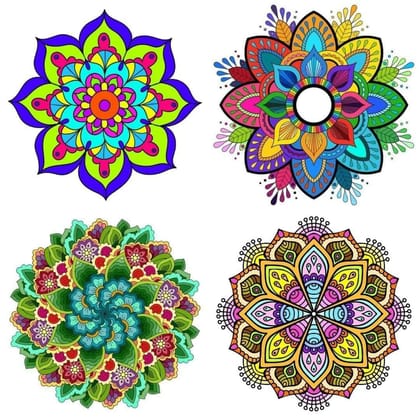 APM Rangoli Set of Four Pcs Waterproof Laminated Floor Sticker in 12X12 inches (RS02) (R16)