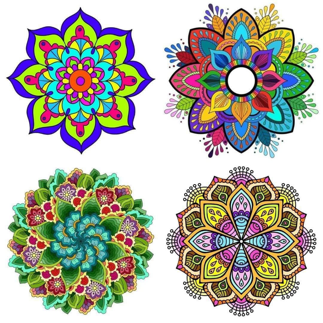 APM Rangoli Set of Four Pcs Waterproof Laminated Floor Sticker in 12X12 inches (RS02) (R16)