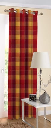 AIRWILL Cotton Checkered Curtain Finial with Bracket (120x210 cm, Red)