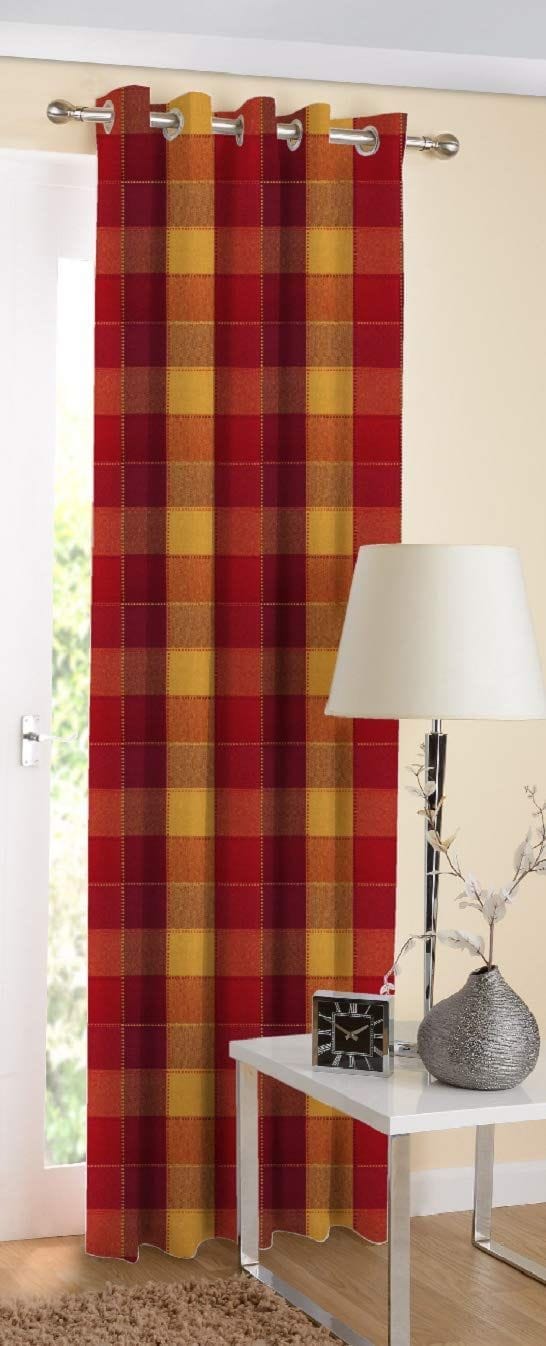 AIRWILL Cotton Checkered Curtain Finial with Bracket (120x210 cm, Red)