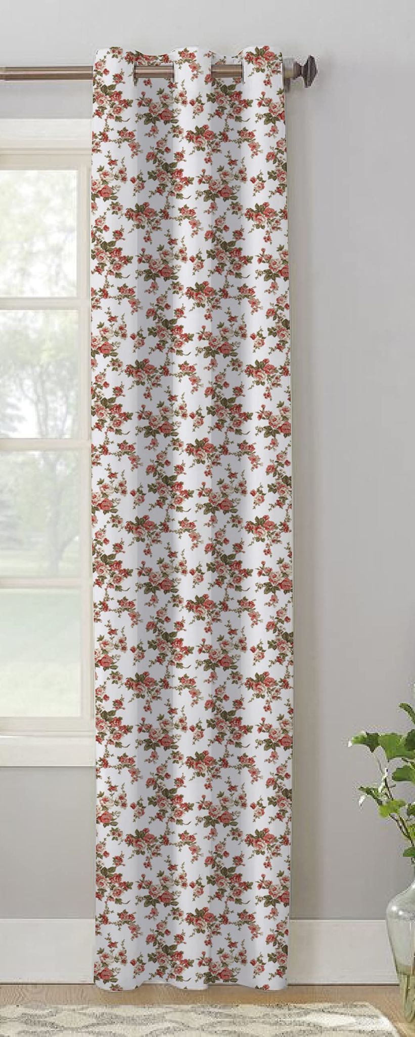 AIRWILL, Cotton Small Green & Red Rose Designed Floral Pattern Door - 4x7ft Curtains - (Pack of 1 pc) - Multicolor