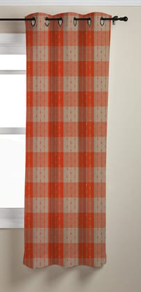 AIRWILL, Cotton Checkered Pattern Window - 4x5ft Curtains - (Pack of 1 pc) - Orange, Beige