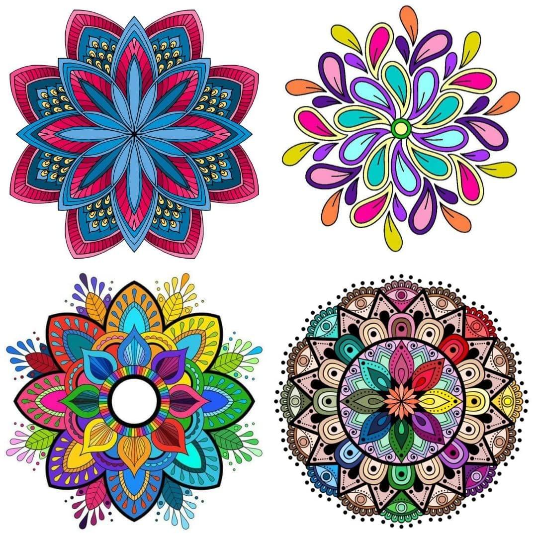 APM Rangoli Set of Four Pcs Waterproof Laminated Floor Sticker in 12X12 inches (RS02) (R14)