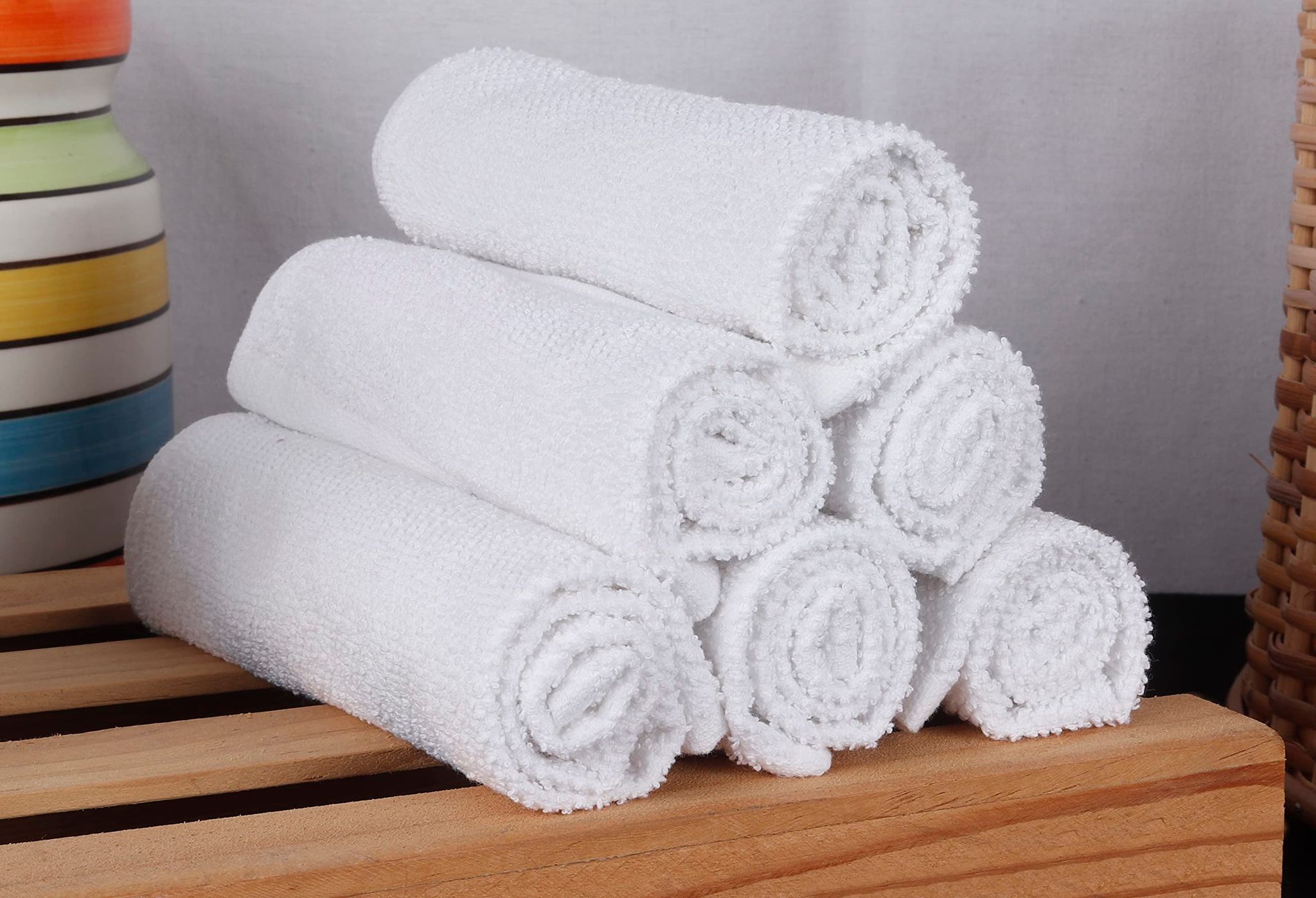 AIRWILL Face Towel Set of 6 - Bleached White| 100% Cotton|Ultra Soft, Absorbent & Quick Dry Towel for facewash, Gym, Pool, Travel, Spa, Beauty Salon and Yoga | 12 x 12 Inches 635 GSM