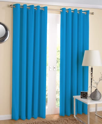 AIRWILL 100% Cotton Solid Pattern Window Curtains Sized, 5ft Length (Blue, Pack of 2 pcs)