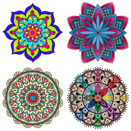 APM Rangoli Set of Four Pcs Waterproof Laminated Floor Sticker in 12X12 inches (RS02) (R10)