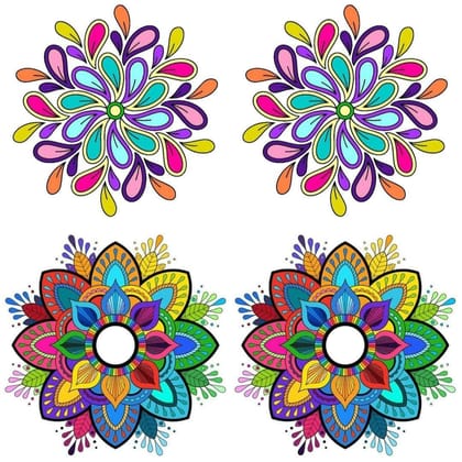 APM Rangoli Set of Four Pcs Waterproof Laminated Floor Sticker in 12X12 inches (RS02) (R12)