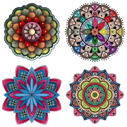 APM Rangoli Set of Four Pcs Waterproof Laminated Floor Sticker in 12X12 inches (RS02) (R18)