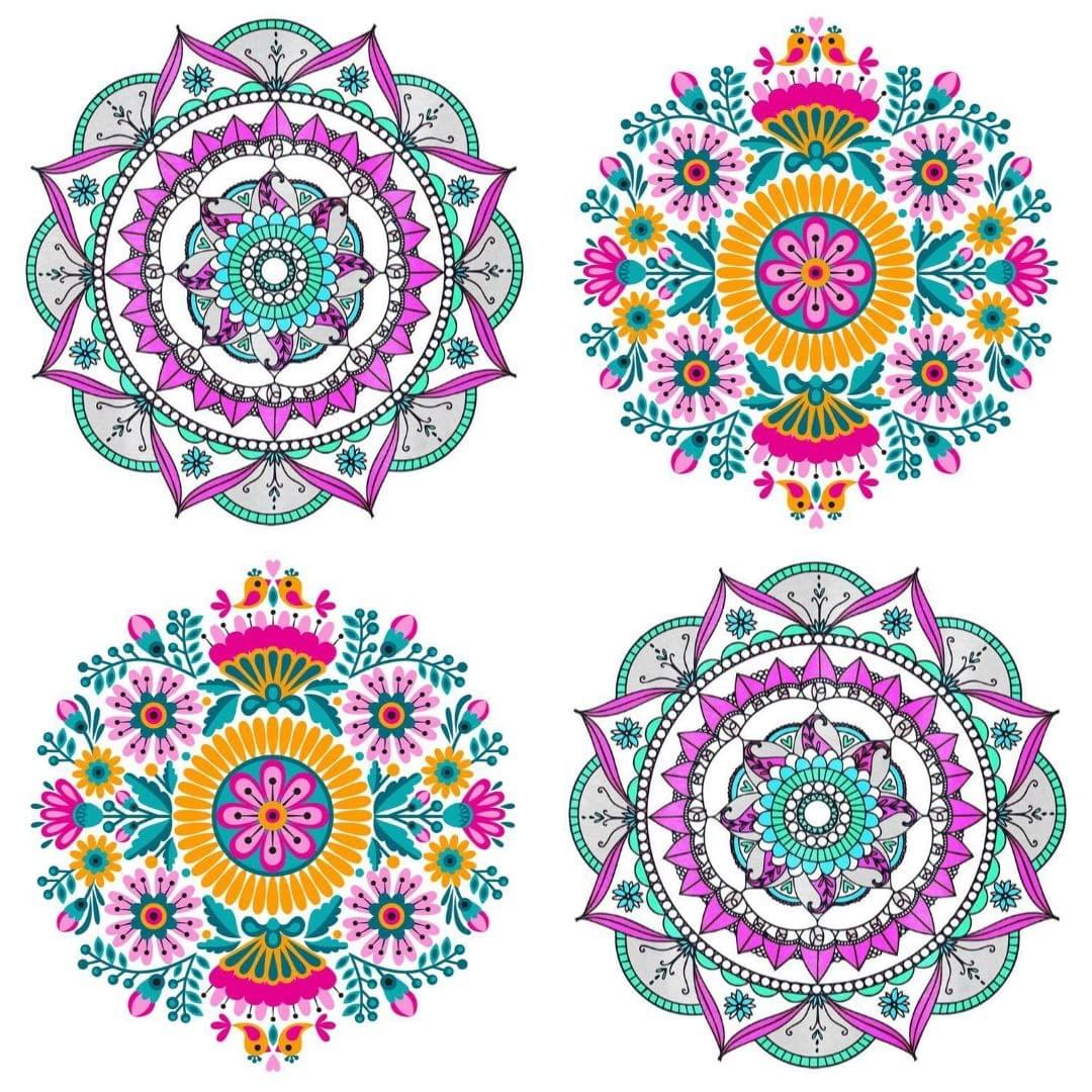 APM Rangoli Set of Four Pcs Waterproof Laminated Floor Sticker in 12X12 inches (RS02) (R03)