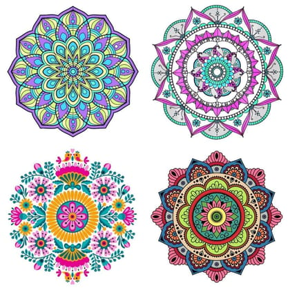 APM Rangoli Set of Four Pcs Waterproof Laminated Floor Sticker in 12X12 inches (RS02) (R05)