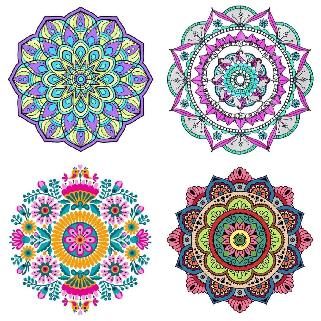 APM Rangoli Set of Four Pcs Waterproof Laminated Floor Sticker in 12X12 inches (RS02) (R05)