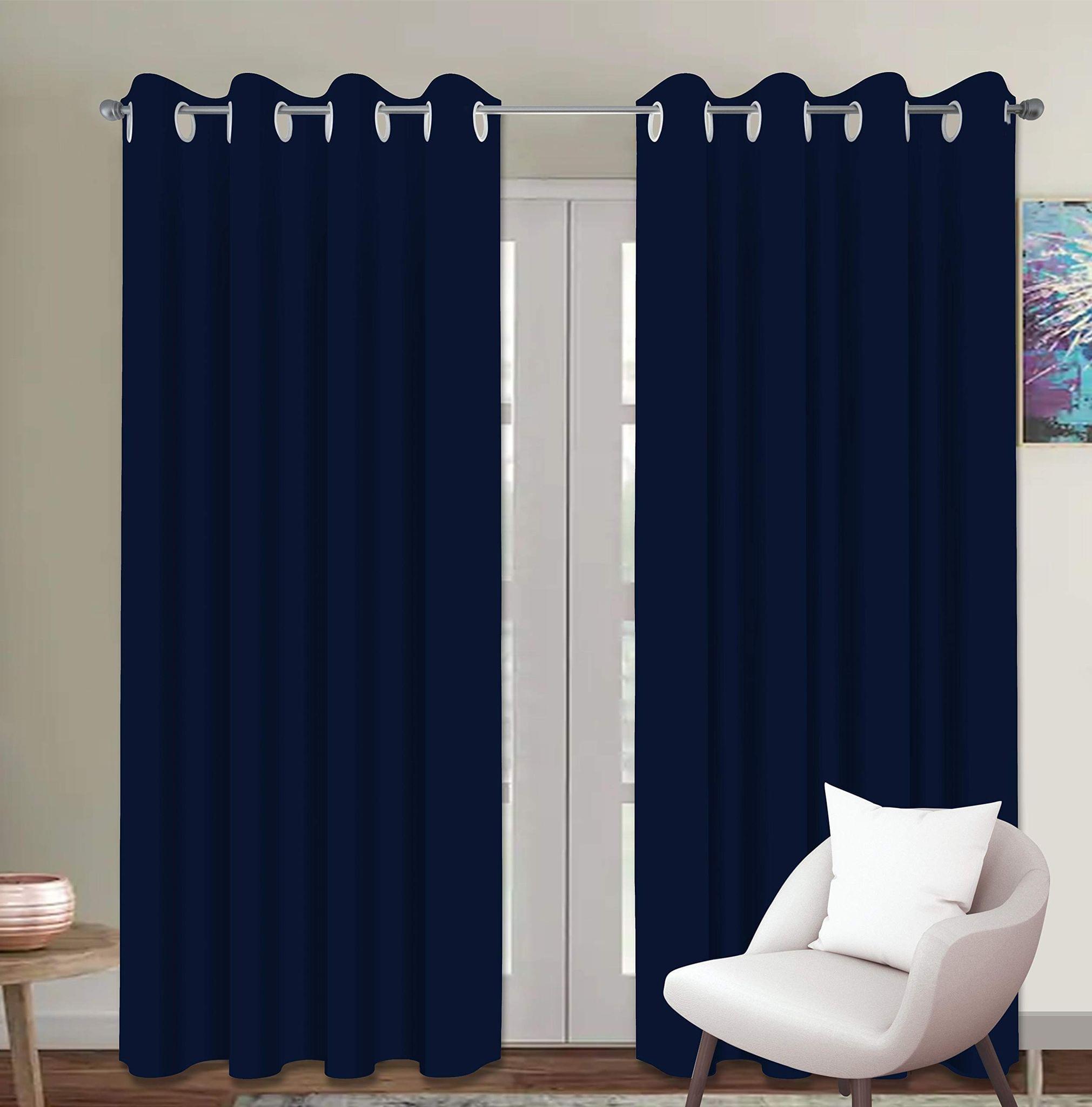 AIRWILL Cotton Plain I Blue Designed Solid Pattern 9ft Long Door Curtains (Blue - Pack of 2 pcs)