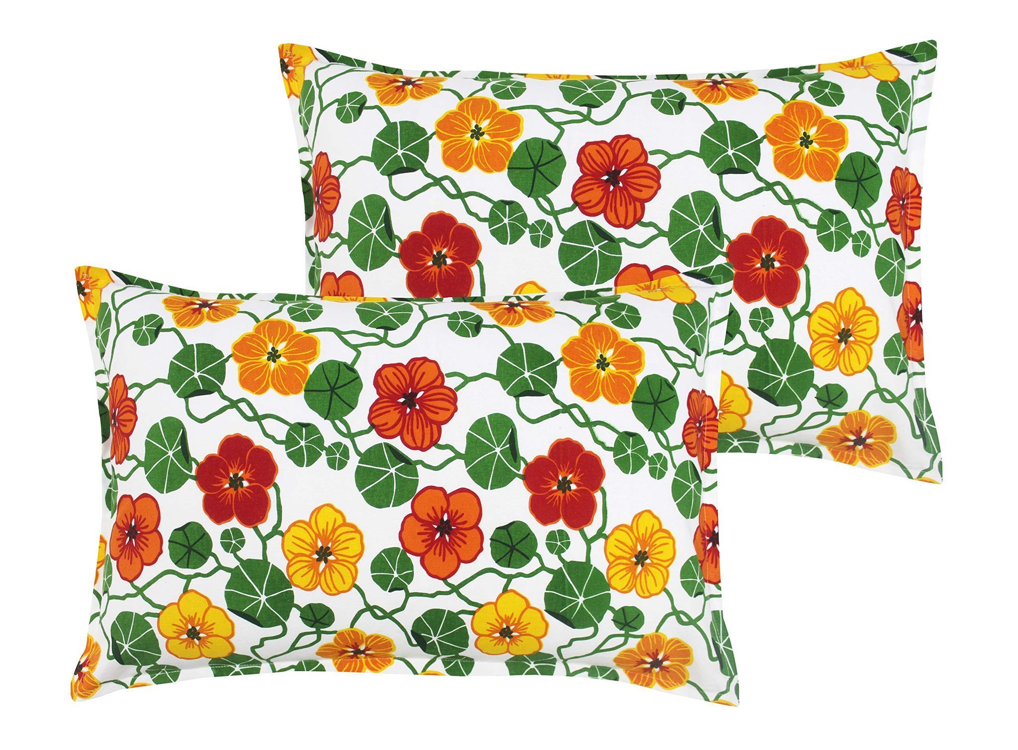 Airwill 100% Cotton Floral Pattern Flap Pillow Covers (46x69cm)(Red, Green, Yellow, Pack of 2 Pieces)