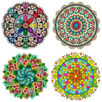 APM Rangoli Set of Four Pcs Waterproof Laminated Floor Sticker in 12X12 inches (RS02) (R13)