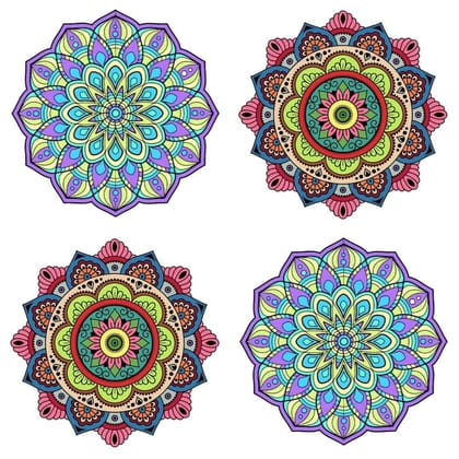 APM Rangoli Set of Four Pcs Waterproof Laminated Floor Sticker in 12X12 inches (RS02) (R02)