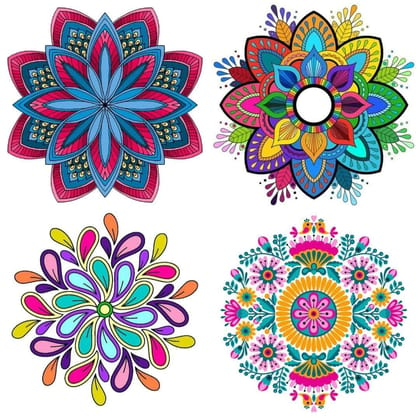 APM Rangoli Set of Four Pcs Waterproof Laminated Floor Sticker in 12X12 inches (RS02) (R11)